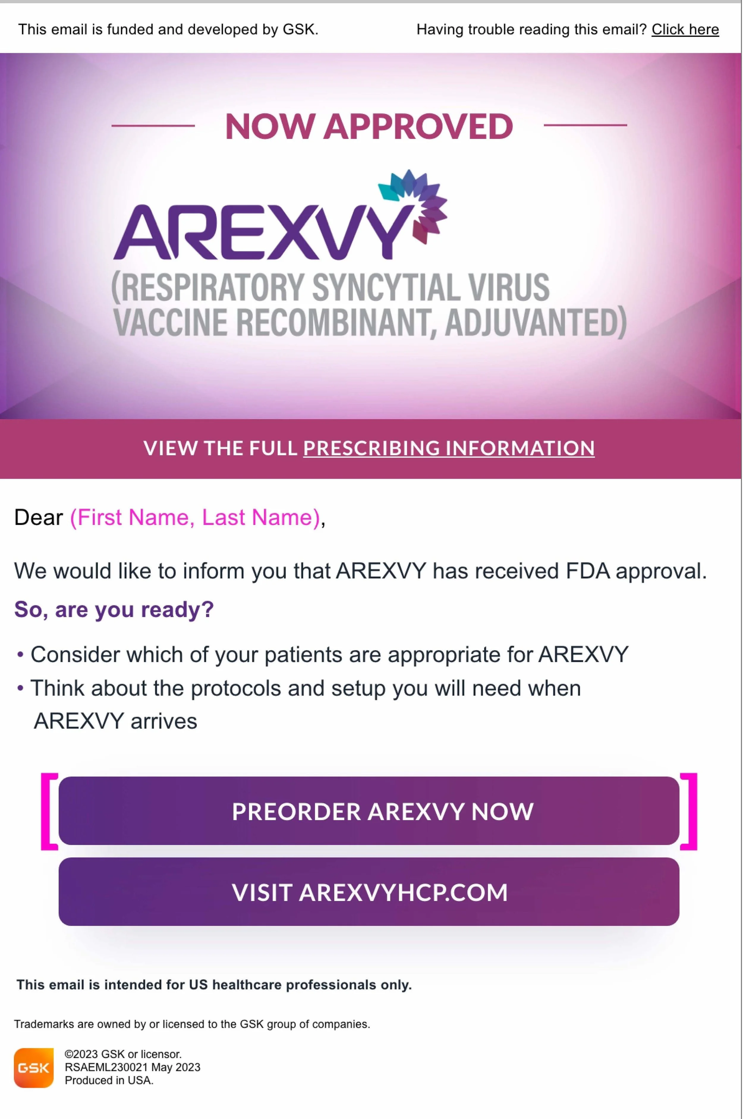 AREXVY - Now Approved Email 1