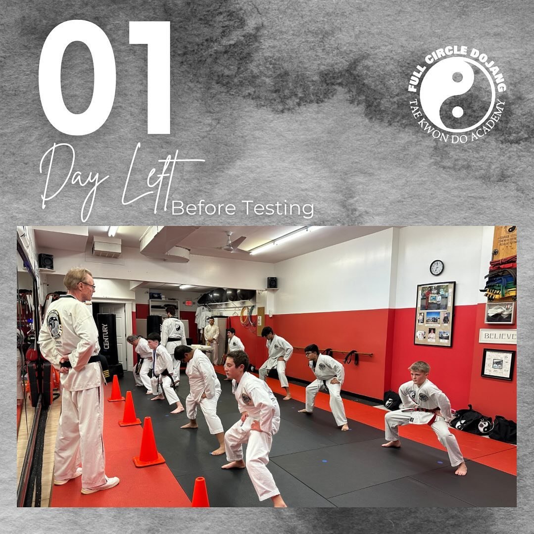 Last day of classes before testing tomorrow. Don&rsquo;t forget you need all your stripes to test, and the most important one is your Acts of Kindness stripe. 
*
Today&rsquo;s (Tuesday) Schedule:
🥋Beginners 5:15-6:00
☯️Intermediate/Advanced 6:00-6:4