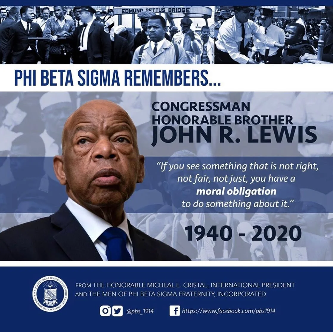 As we mourn the passing of Bro. John Lewis let us also celebrate his life and legacy. A man that fought injustice starting at a young age and continued to fight with his last breath. He has embodied the principles of the Phi Beta Sigma Fraternity thr