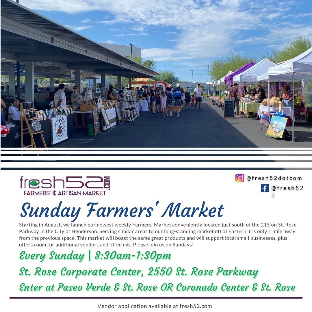 SUNDAY FUNDAY! 
Stop by one of two markets happening today. One at our St Rose location, right off of the 215 and the other at the beautiful community of Southern Highlands!  @southernhighlands_lv  @corepilateslv @sassyblowtiquelv @mancavesalonlv