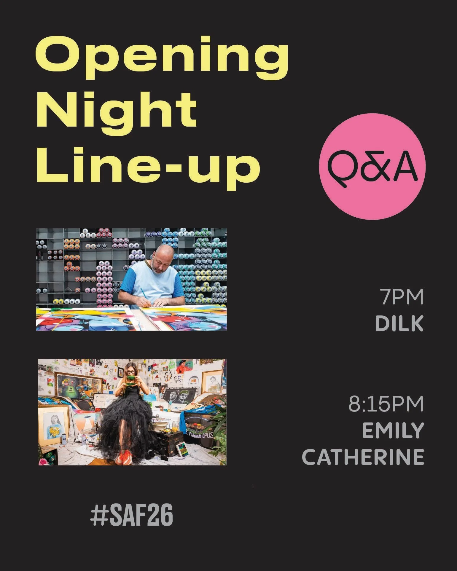 After many months of hard work Street Art Fest opens this Friday 6pm!

We have live Q&amp;A&rsquo;s from the incredible @dilk1 and @emilycatherineillustration. 

We have tasty pizza from @workingmanskitchen. Once it&rsquo;s gone it&rsquo;s gone. 

Fi