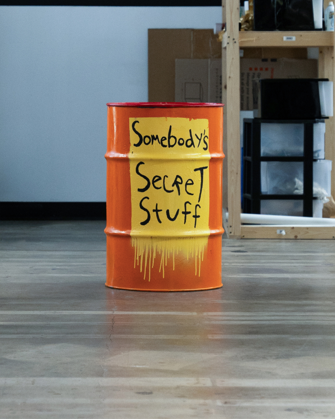 Somebody’s Secret Stuff  Sculpture | Painted steel barrel