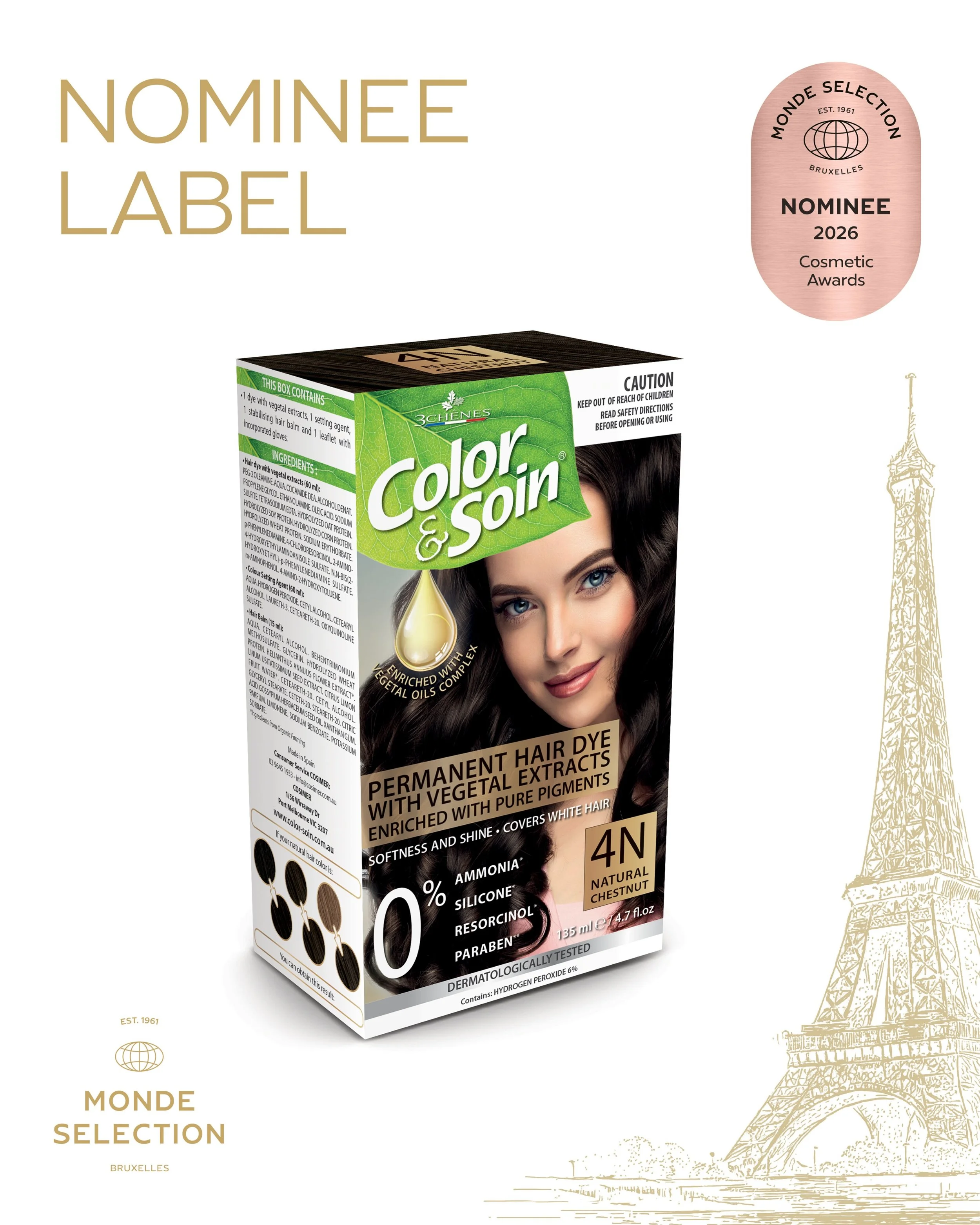 ✨ We&rsquo;re proud to share that Color &amp; Soin 4N Natural Chestnut has been recognised with a Nominee Cosmetic Award from Monde Selection 2026. 🏆

Since 1961, Monde Selection has evaluated products from around the world for their quality, safety