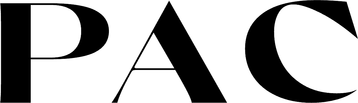 Outline of the word 'PAC' in large, thin white lines on a black background.