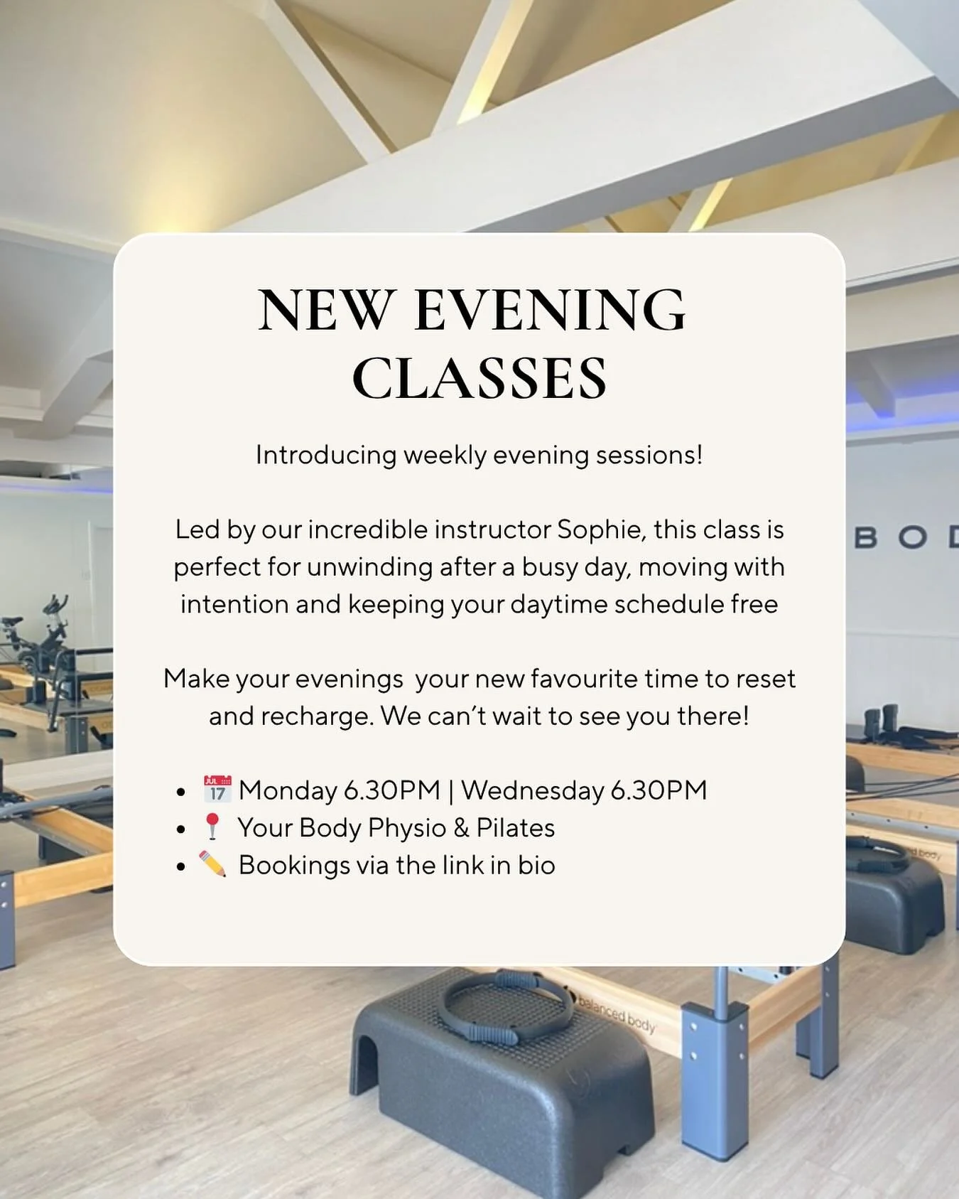 Introducing our highly requested 2 weekly evening classes! This class is perfect for unwinding after a long day without interrupting your busy schedule
Book via the link in our bio 💛
#reformer #pilates #yourbodystudios