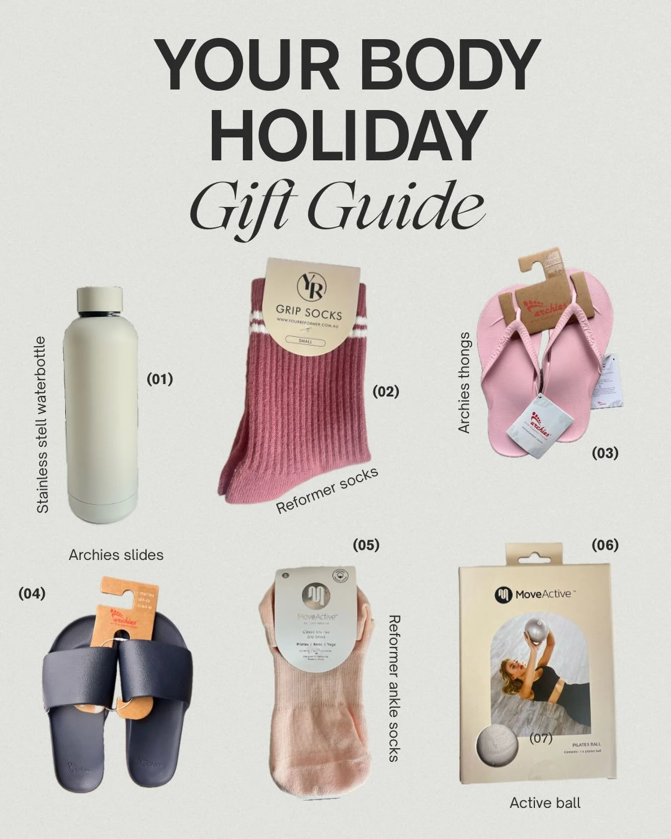 Holiday gifting just got a whole lot easier! Our health and wellness gift guide has you covered. Shop in-studio or contact us via the link in our bio

1. Move active stainless steel water bottle: $39
2. Your reformer Pilates grip socks: $22.95
3. Arc