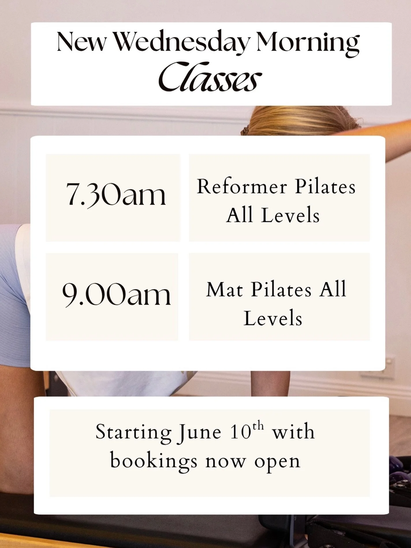 By popular demand&hellip; Wednesday mornings are officially back! 

Starting June 10th, we&rsquo;re adding two new midweek classes - making your unlimited pack even more worthwhile 

New schedule 
✨ 7.30am - All levels reformer Pilates 
✨9.00am - Mat