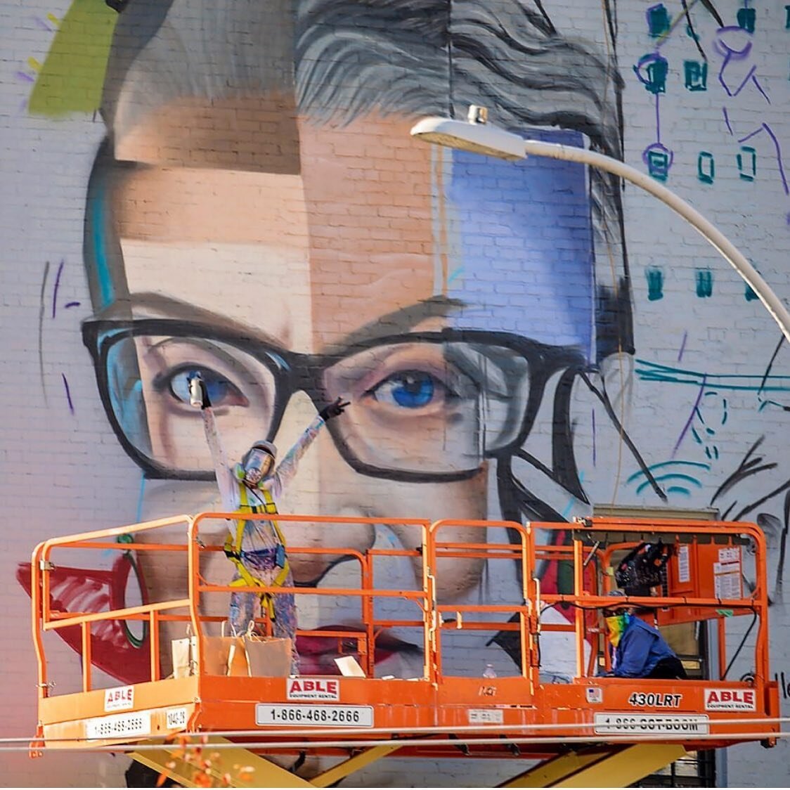 Day 2 on my #nyc  #rbg mural. Thanks to @lisaprojectnyc and @bytegirl24 for help finding the wall and coordinating! @johndomine1 thanks for the flick!! Excited to create a piece to celebrate this bad ass, incredible woman.