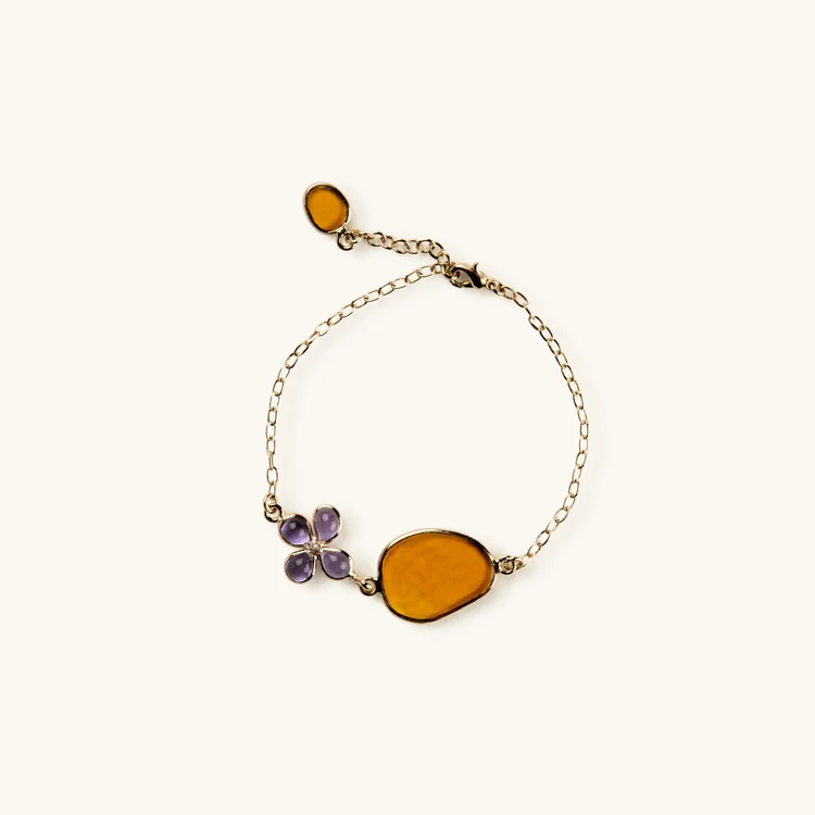 Bracelet Ancien Augustine Capalex Paris - Verre Rubis, Métal Doré, Longueur 6,5 Cm