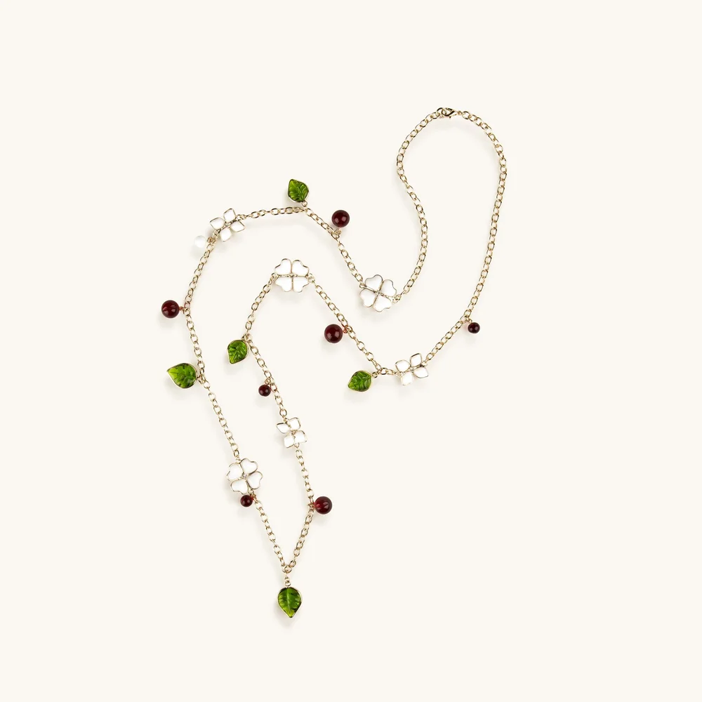 Collier Sautoir Pin Up – Cerises Roses Et Fleur En Crochet, Neuf Sans Emballage