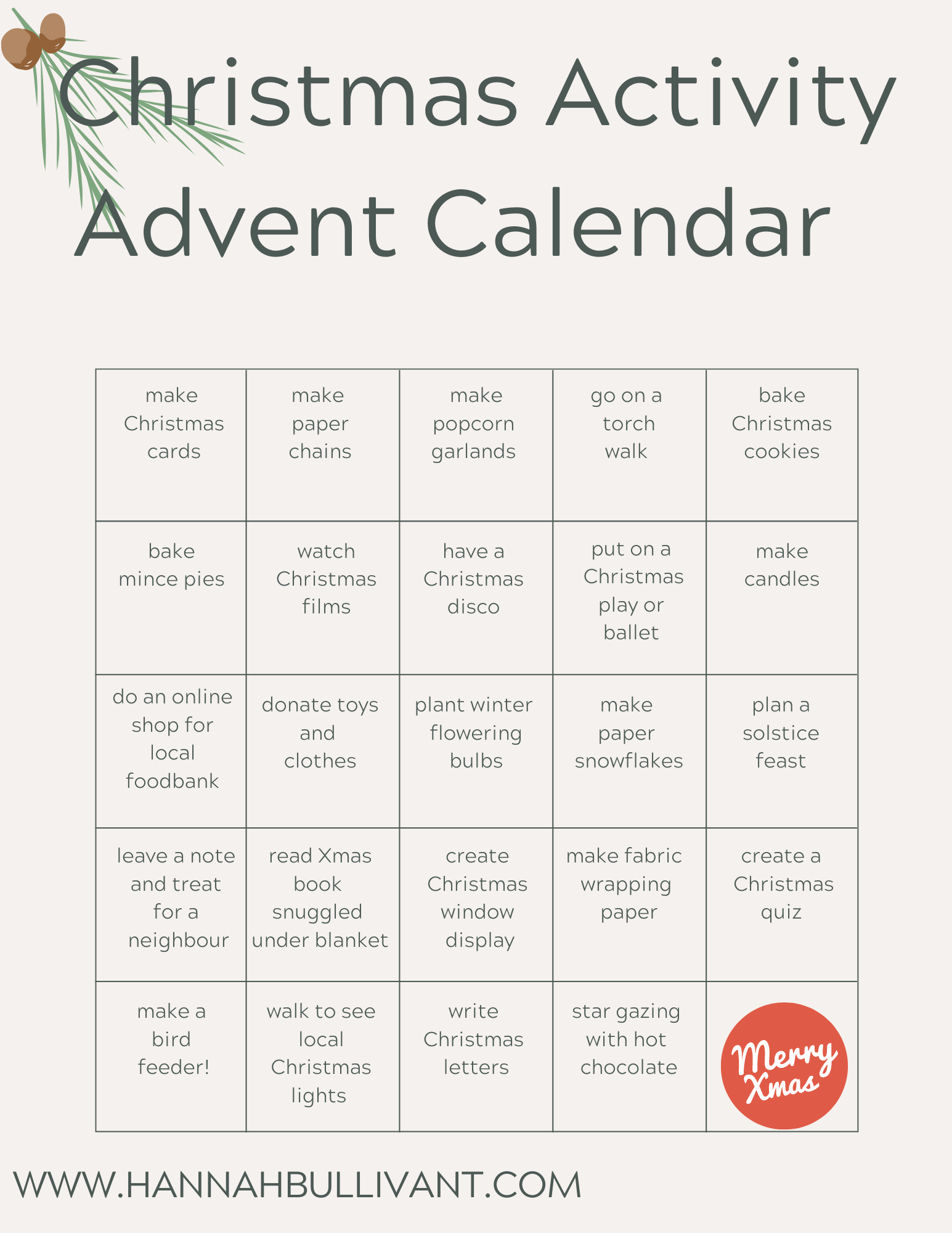 Activity Advent Calendar Hannah Bullivant Interior Designer Activity Advent Calendar Hannah Bullivant Interior Designer