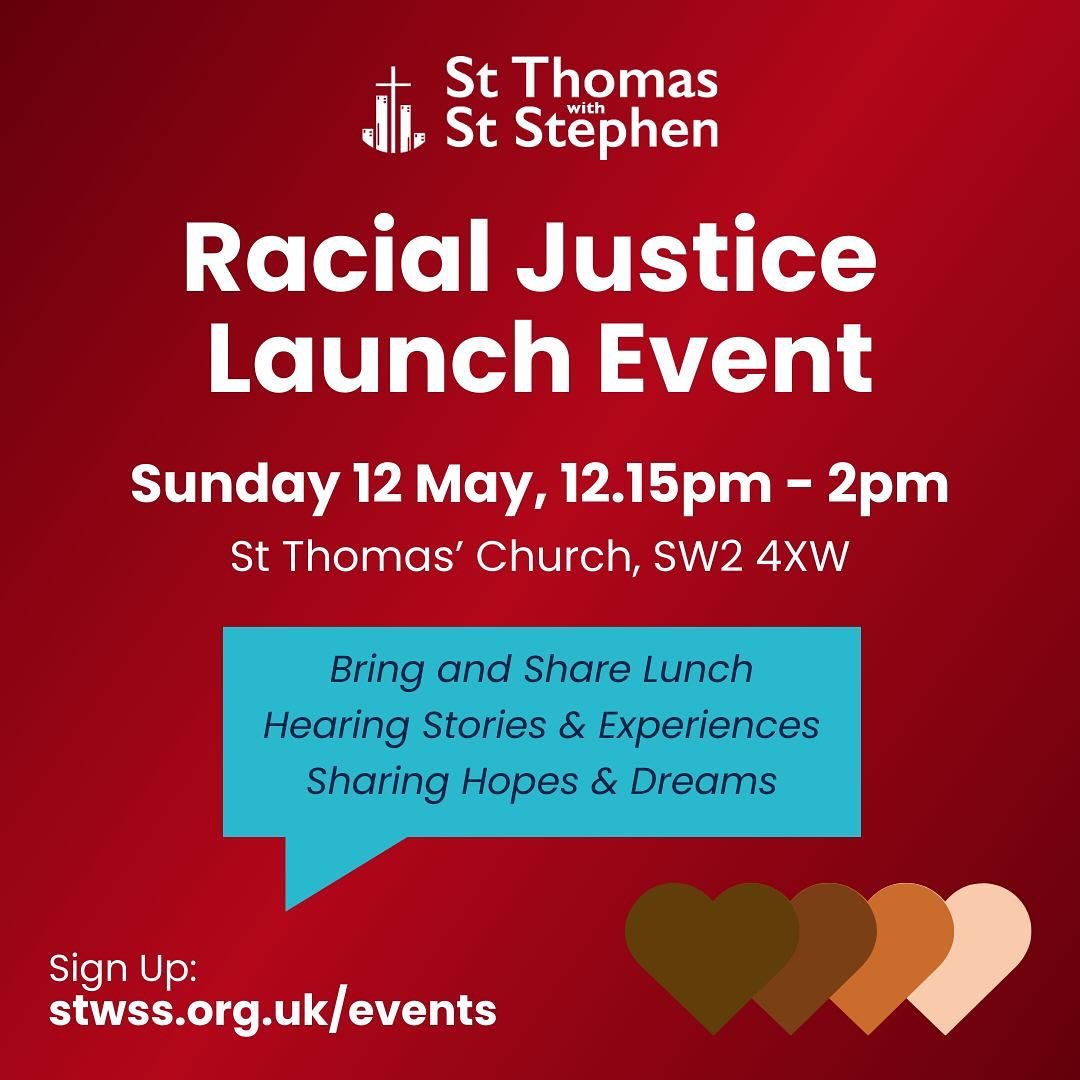 We have an amazing event coming up on 12th May after church as a launch for future racial justice events. It is open to all and we will have a bring and share lunch, hear stories and experiences and share hopes and dreams for the future as we look to