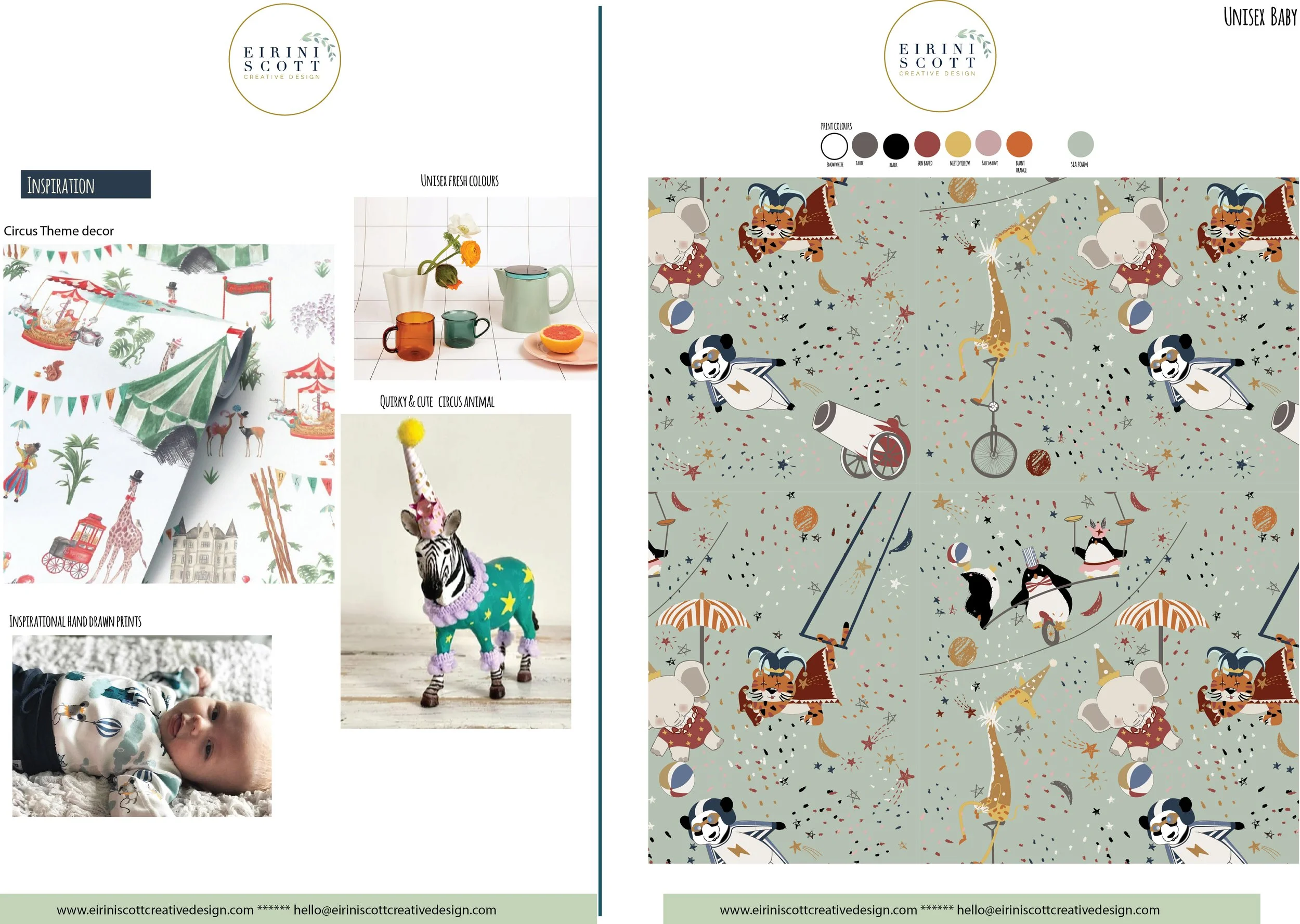 Research and trend boards for unisex baby print/ baby circus