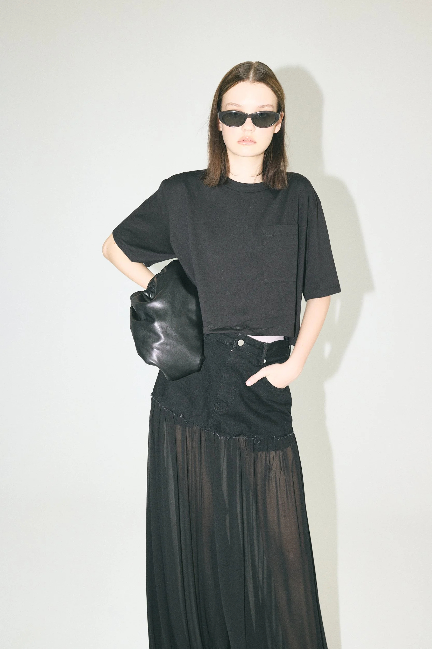 DENIM / CHIFFON HAREM PANTS