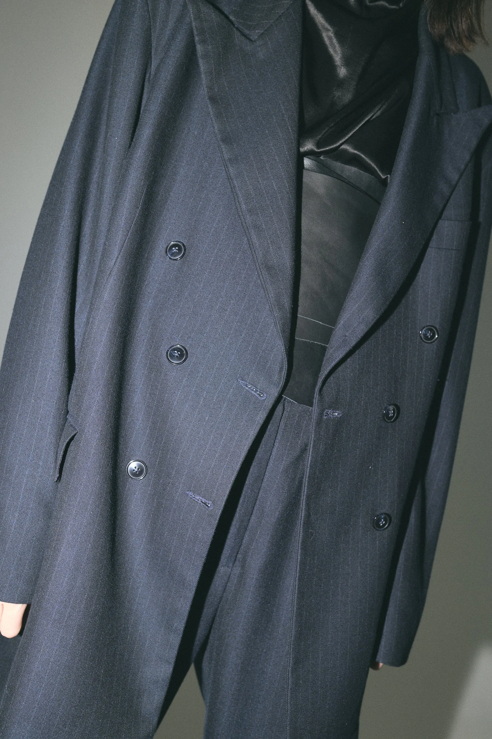 NAVY PINSTRIPPED DOUBLE BREASTED BLAZER