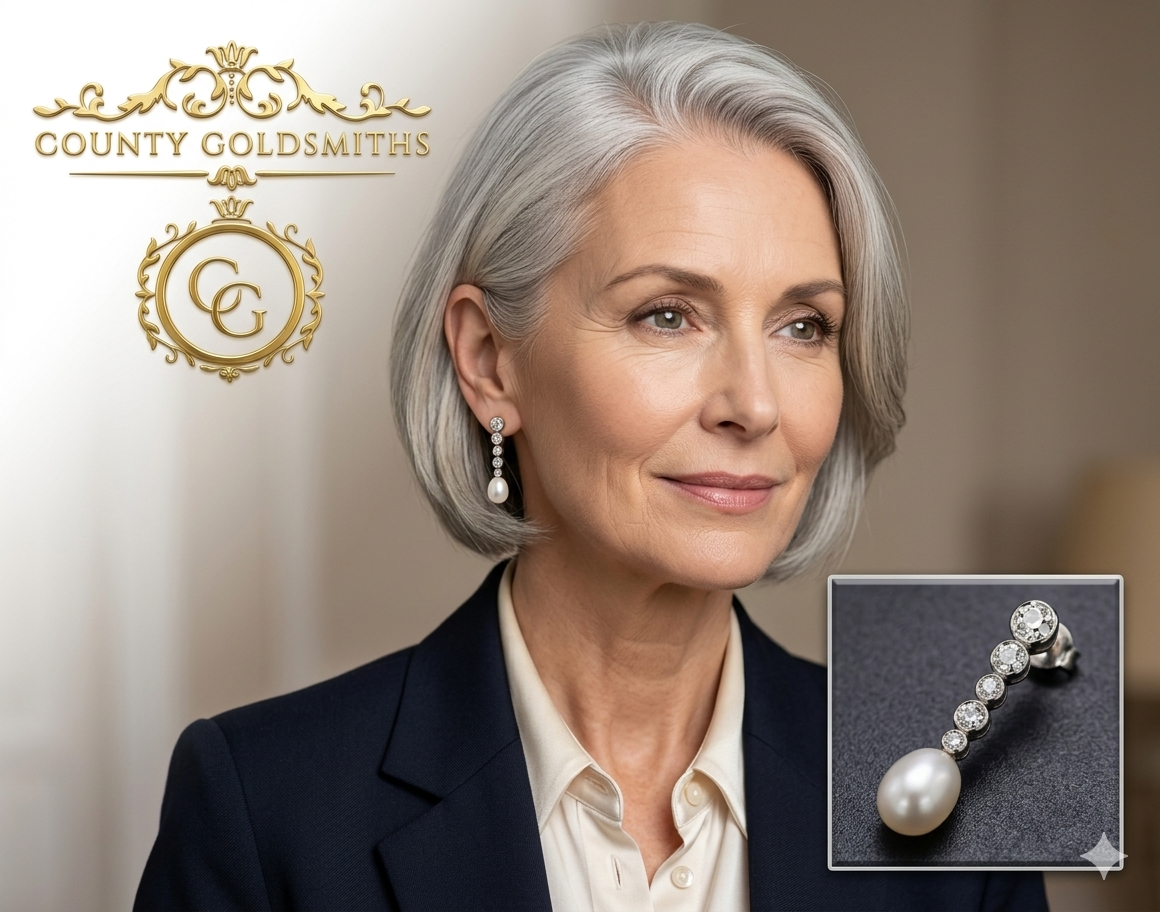 Beautiful 18ct Diamond and Pearl drop earrings.