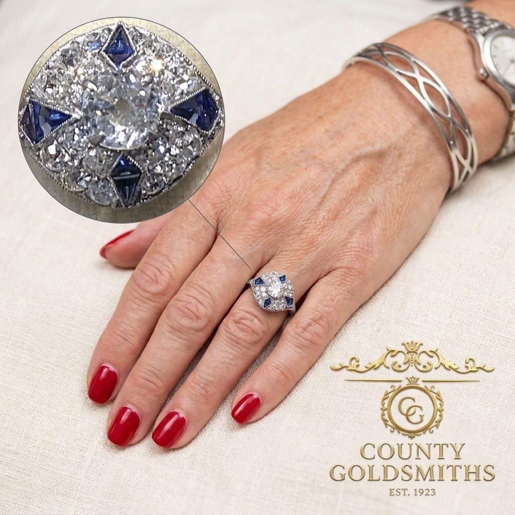 Platinum set Art Deco Sapphire and Diamond ring