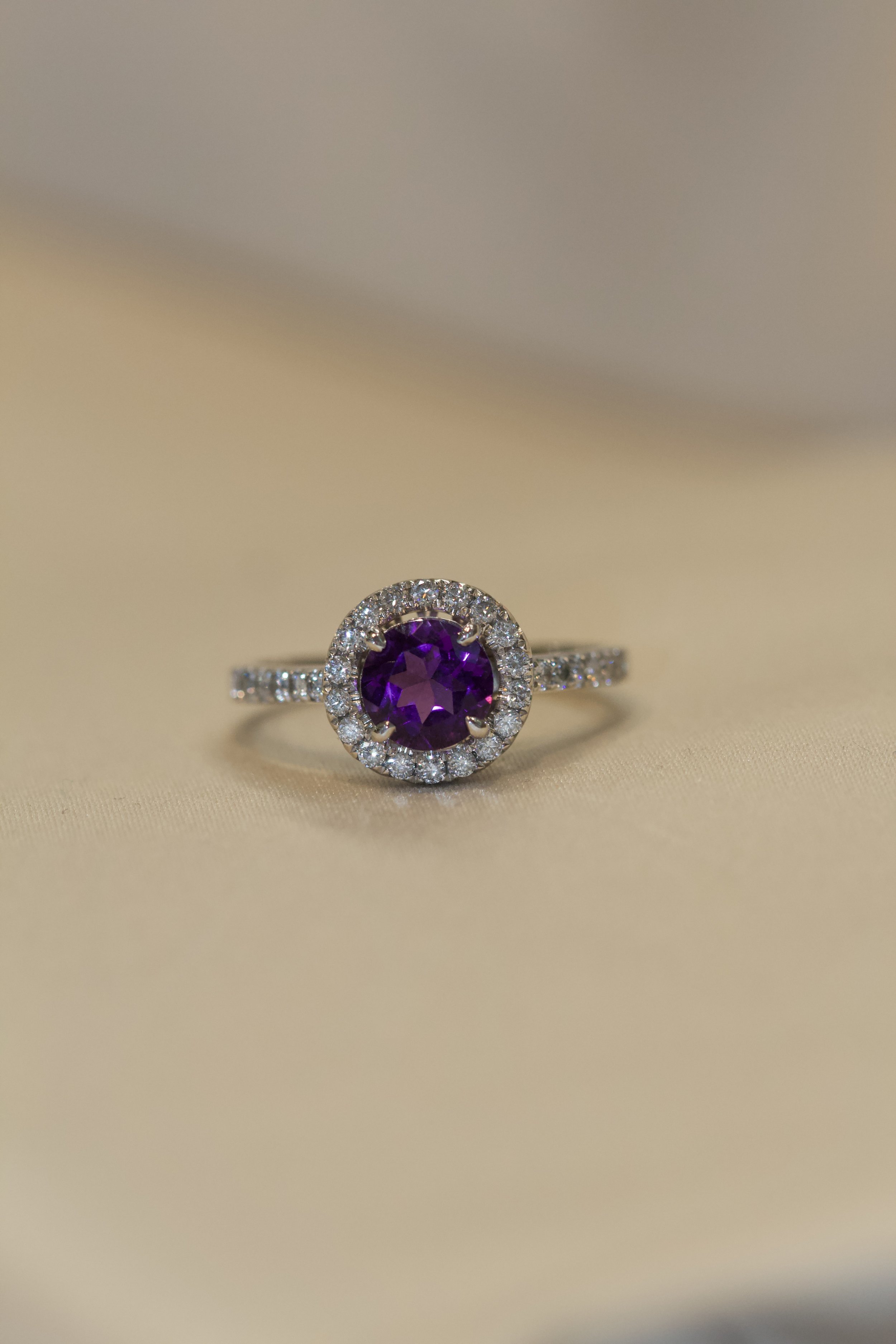 14ct White Gold Amethyst & Diamond Cluster Ring