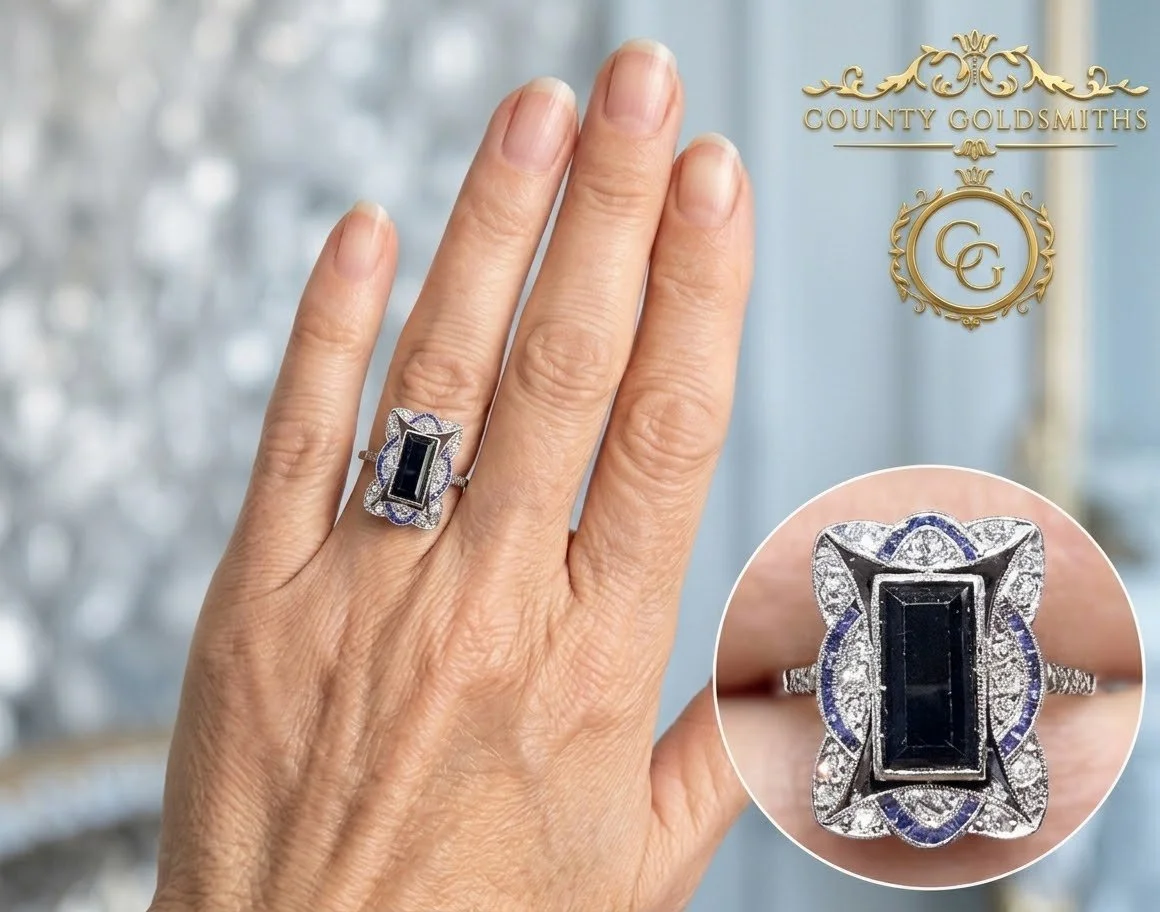 Vintage Platinum set Sapphire and Diamond upfinger ring