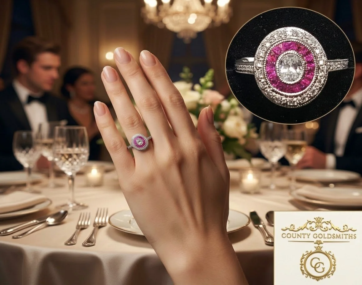 18ct White Gold Ruby and  Diamond cluster ring