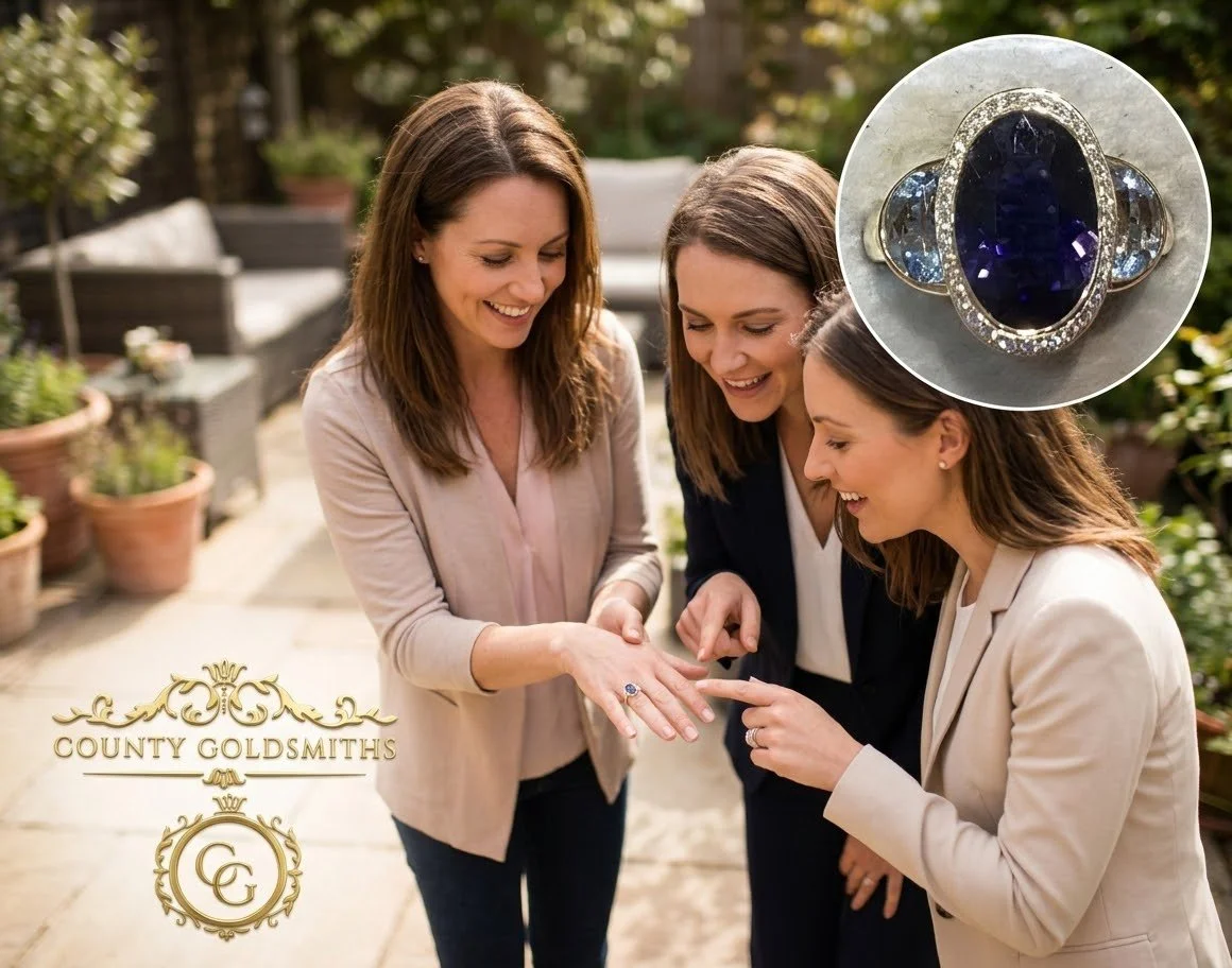 Iolite Aquamarine and Diamond ring set in 18ct Gold
