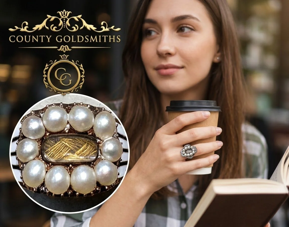 Unique beautiful 18ct Pearl and Enamel set Mourning ring
