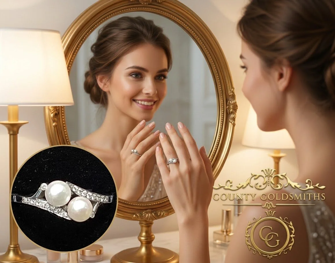 Vintage Platinum set Pearl and Diamond ring