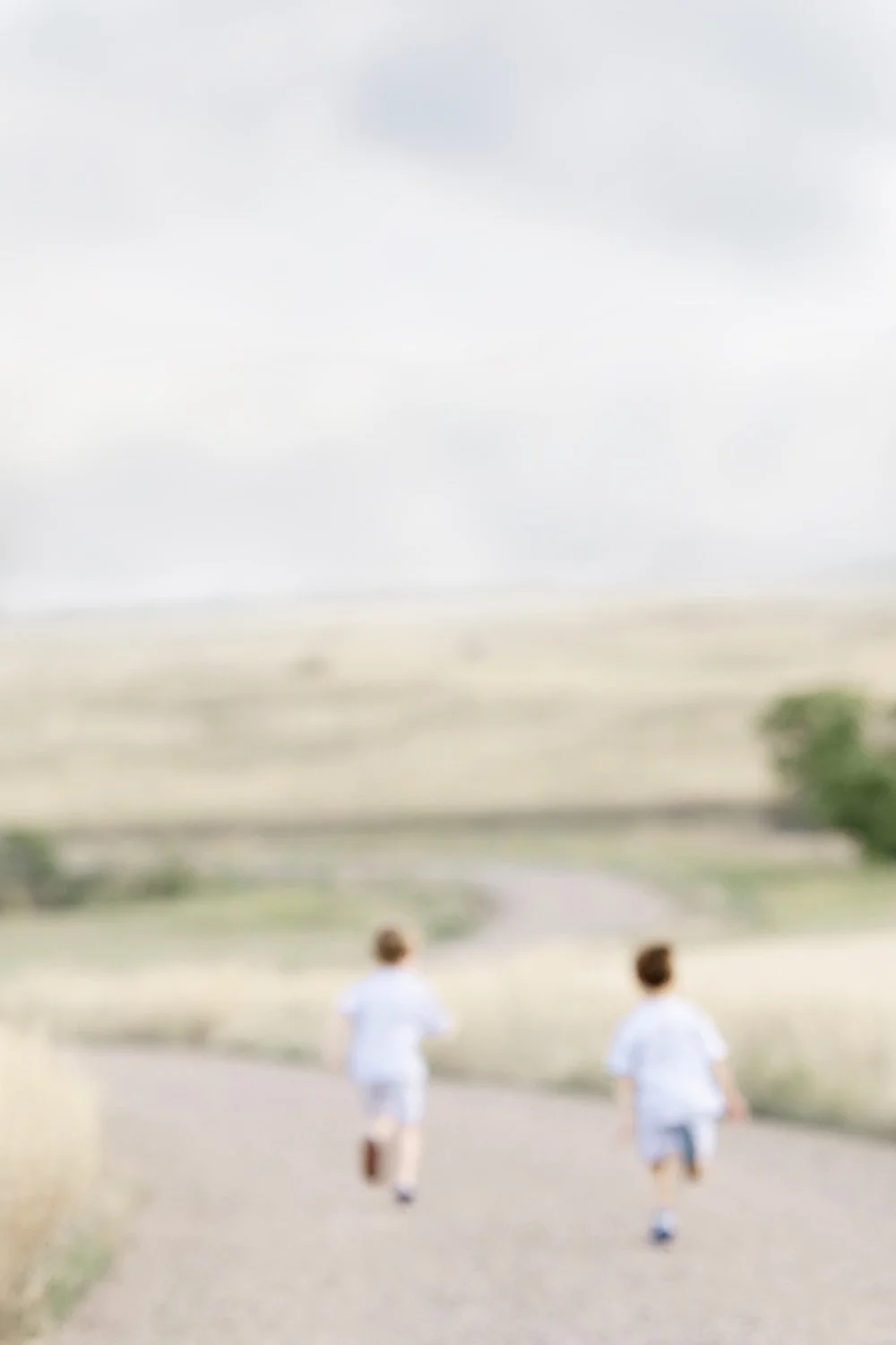Two children running down a country road during an outdoor Colorado family session