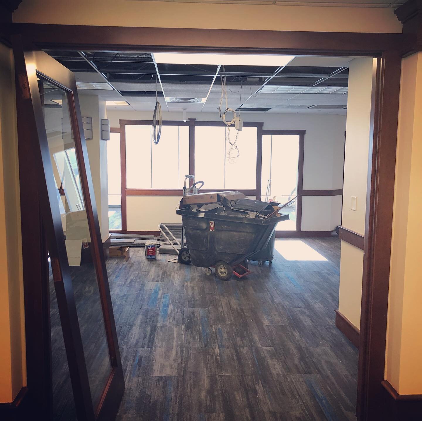 Some progress photos of our office renovation project at One Canal Plaza! Yes, you can occasionally find our office dogs onsite! #portlandmaineconstruction #portlandmaine #officedogs