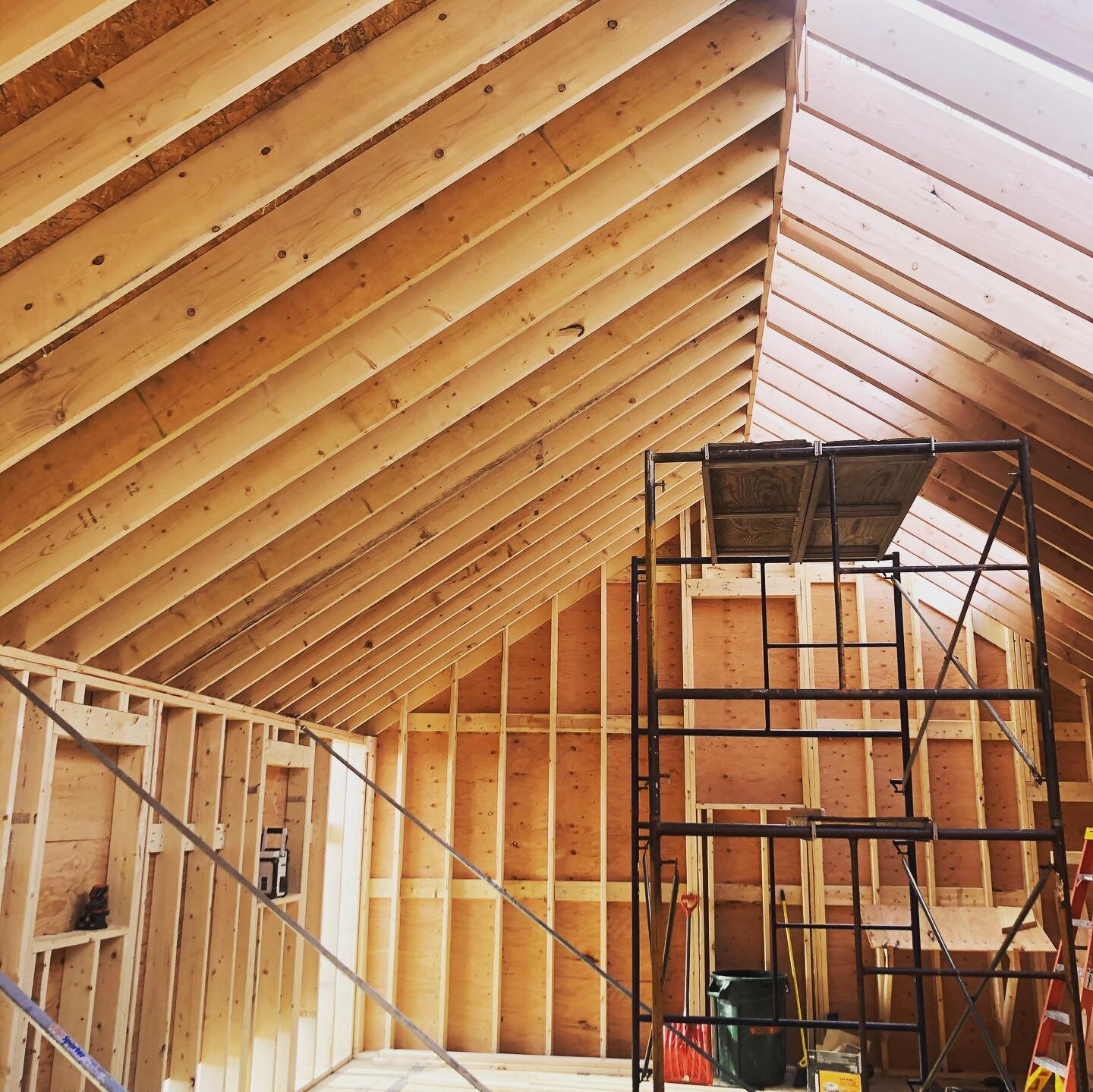 Beautiful frame work underway at one of our residential renovations #framing #construction #residential #maine