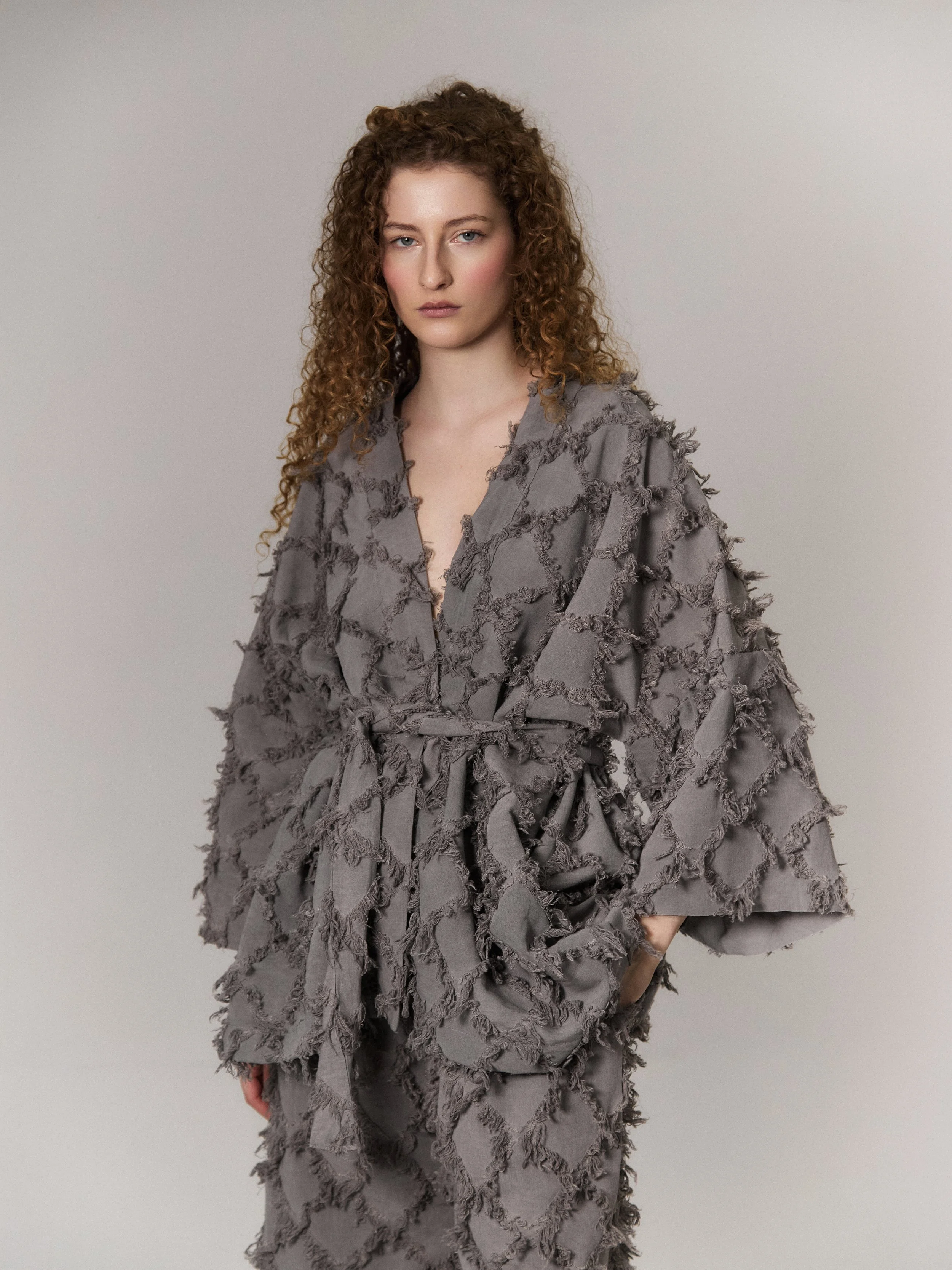 Fringe kimono coat