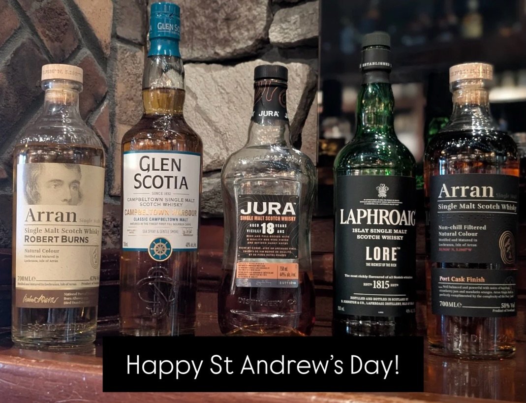 Happy St Andrew&rsquo;s Day!

Reminder to those who RSVP&rsquo;d to our whisky tasting today, we will see you at 2pm today 🥃

Everyone else - you are welcome to join us (kilts encouraged!) for a celebration at 6pm with @sonsofscotlandpb , haggis, to