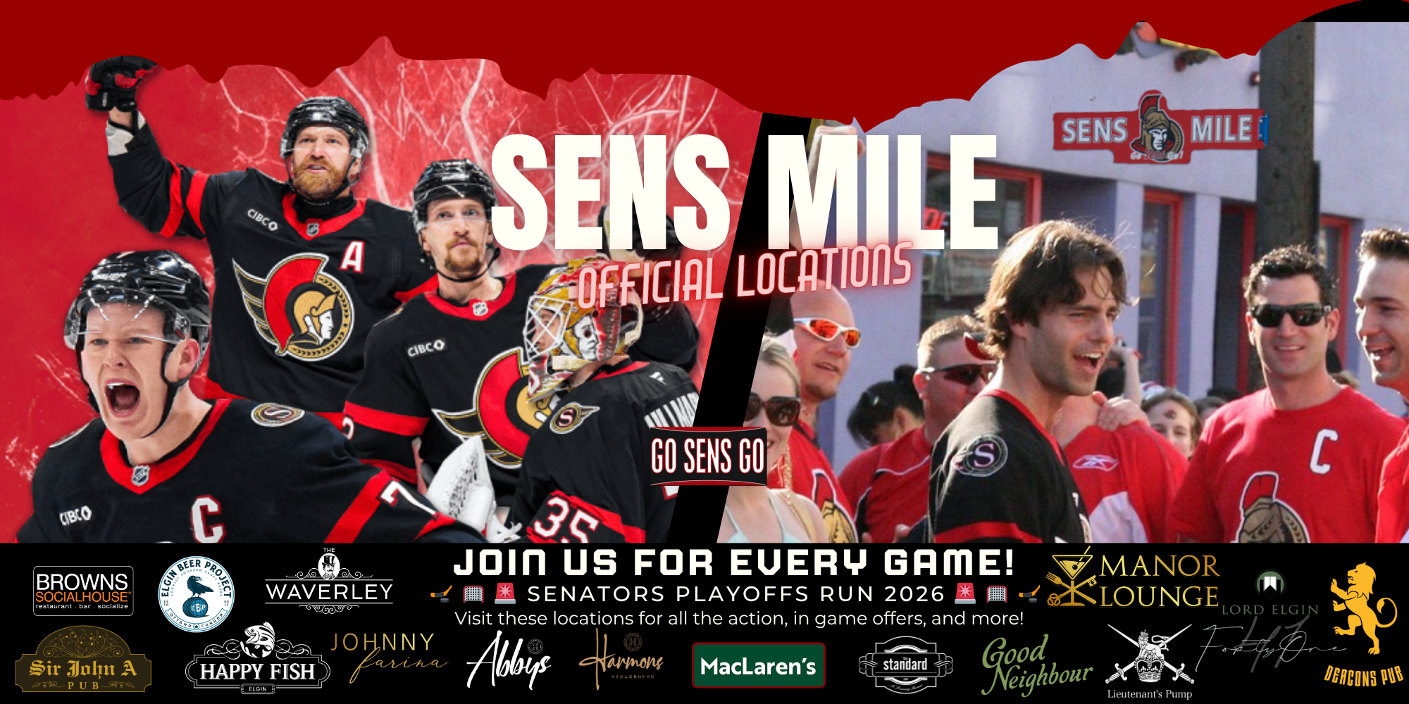 SENS MILE 2026: Where to Watch Ottawa Senators Playoff Games on Elgin Street