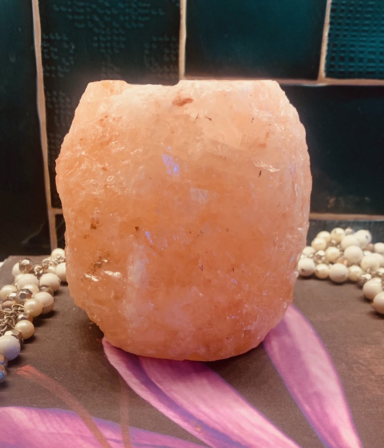 Pink Himalayan Salt tealight candle holder Reiki Divine