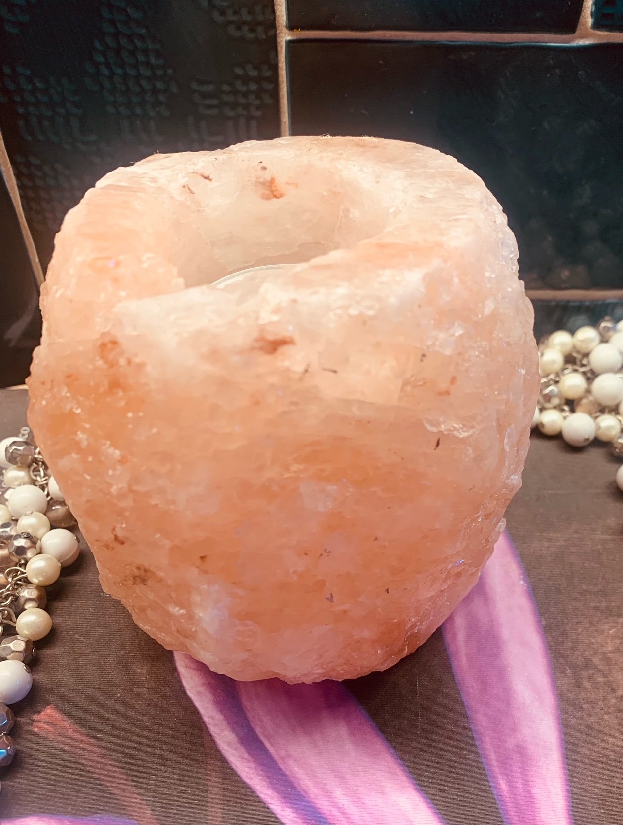 Pink Himalayan Salt tealight candle holder Reiki Divine