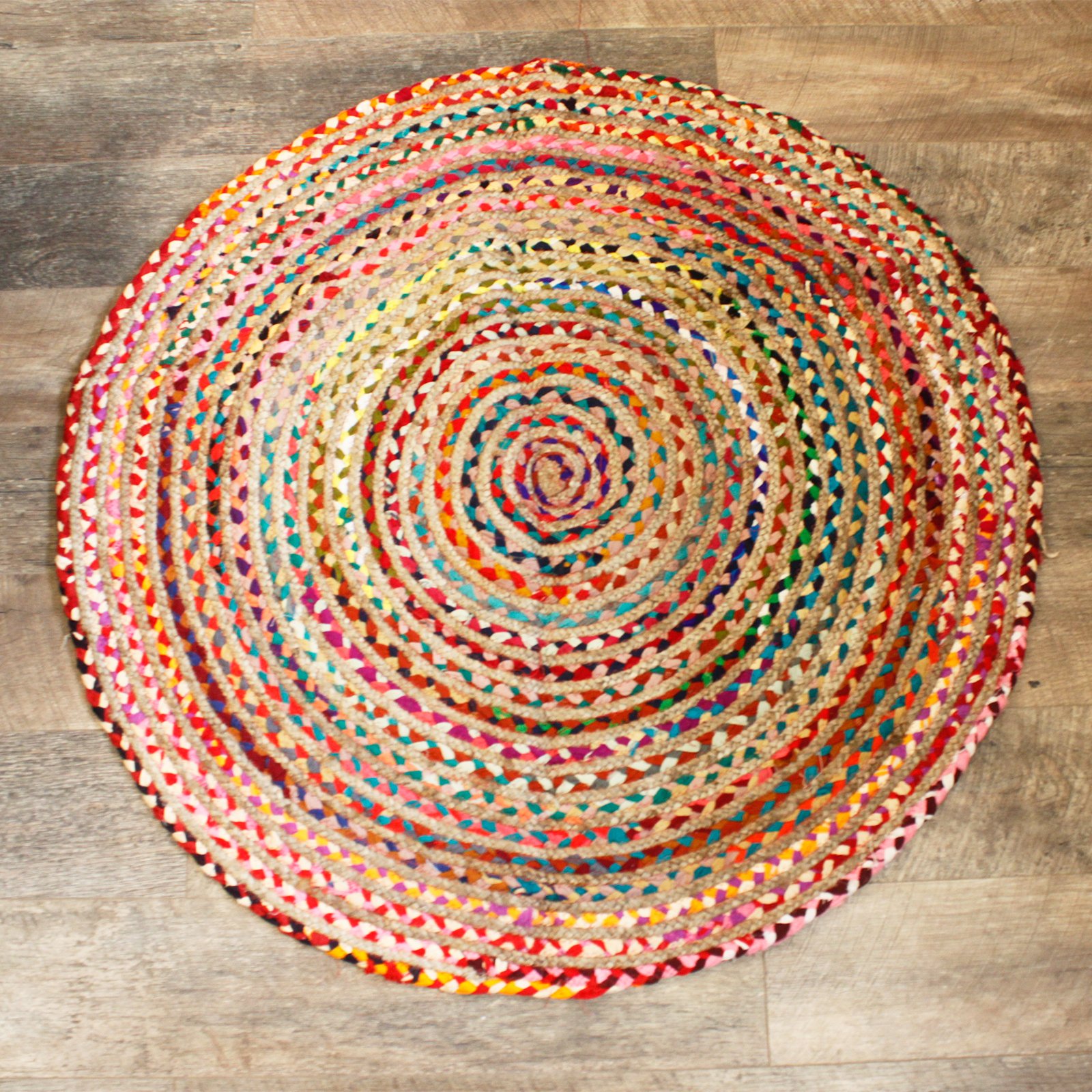 Round Jute and Recycled Rugs Handmade in India at Reiki Divine