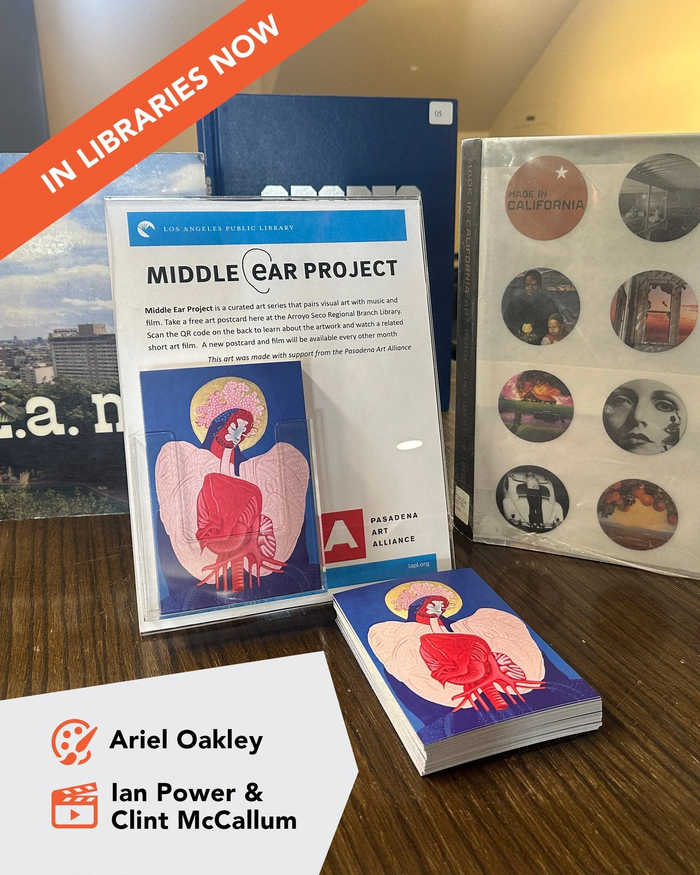 Free art in the libraries with our Library Arts Program!

Pick up a postcard of Ariel Oakley&rsquo;s &ldquo;Every Breath Ever Taken&rdquo; and scan the QR code to see the &ldquo;It allowed them to produce a single sound&rdquo; sound film by Ian Power