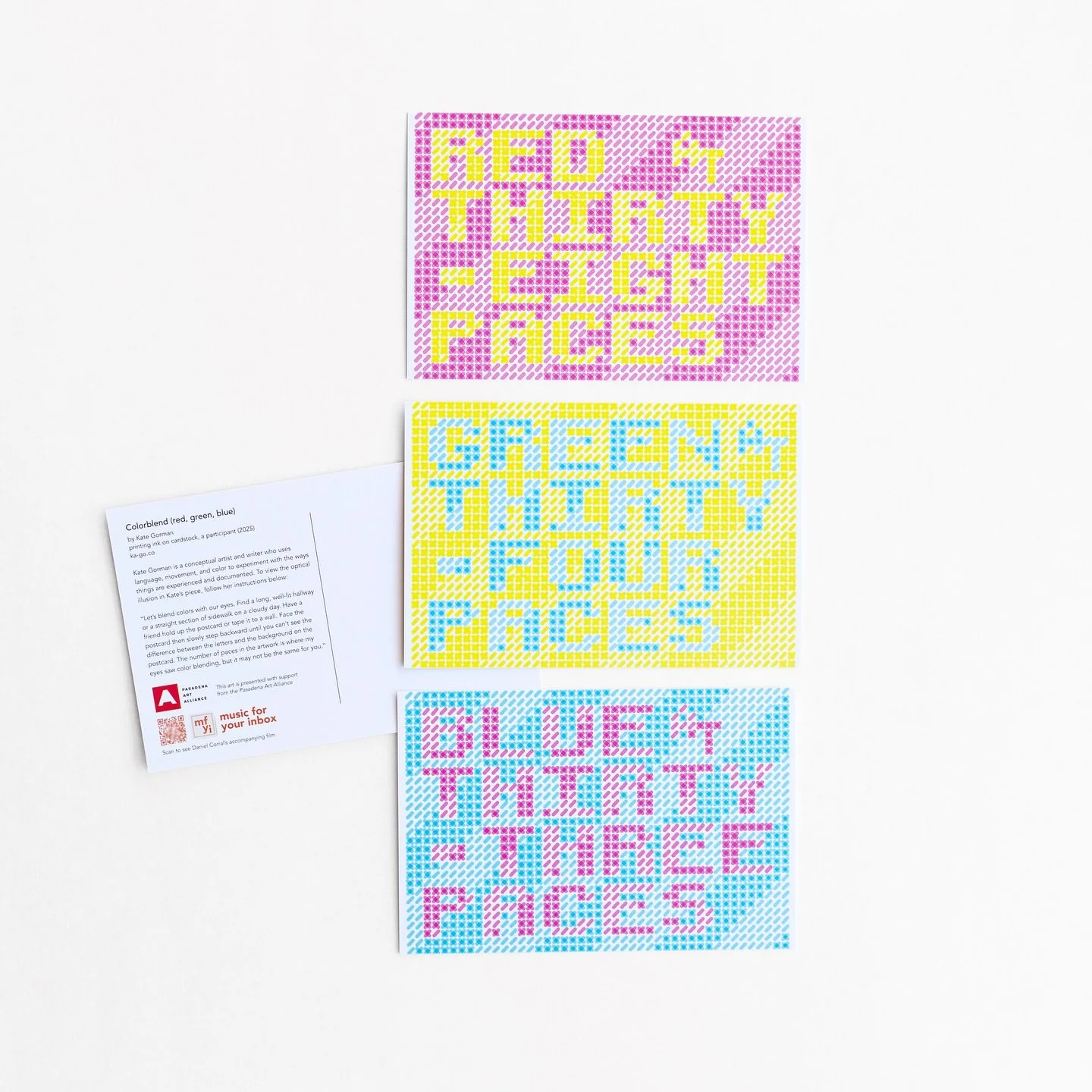 Artist Spotlight: Meet visual artist Kate Gorman!
Her mail art Colorblend (red, green, blue) is featured on MFYI Vol.54

Kate is a conceptual artist and writer based in Washington, DC. Working with audio/video recordings and printmaking, she uses lan