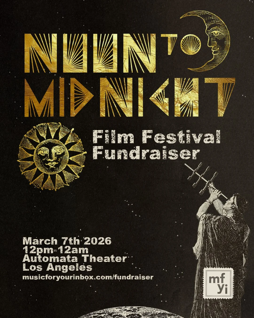 SAVE THE DATE! 

Join us for a 12-hour marathon film festival fundraiser to support weirdo art. Each hour from noon to midnight, we&rsquo;ll screen a different program of experimental music films from Music for Your Inbox&rsquo;s five years of progra