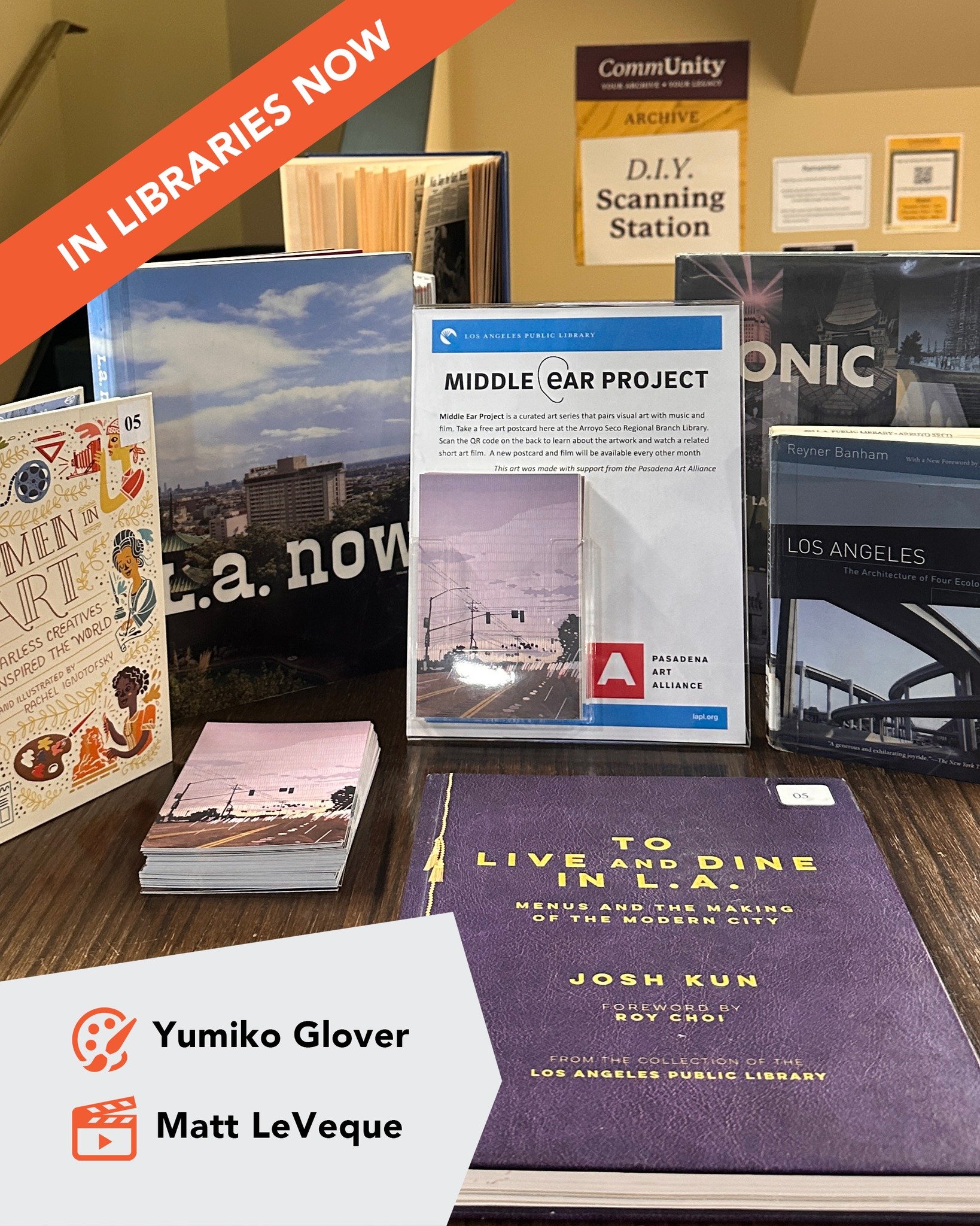Free art in the libraries with our Library Arts Program!

Pick up a postcard of Yumiko Glover&rsquo;s &ldquo;PCH/Zuma&rdquo; and scan the QR code to see the &ldquo;Cloverleaf Interchanges&rdquo; sound film by Matt LeVeque

Available until the end of 