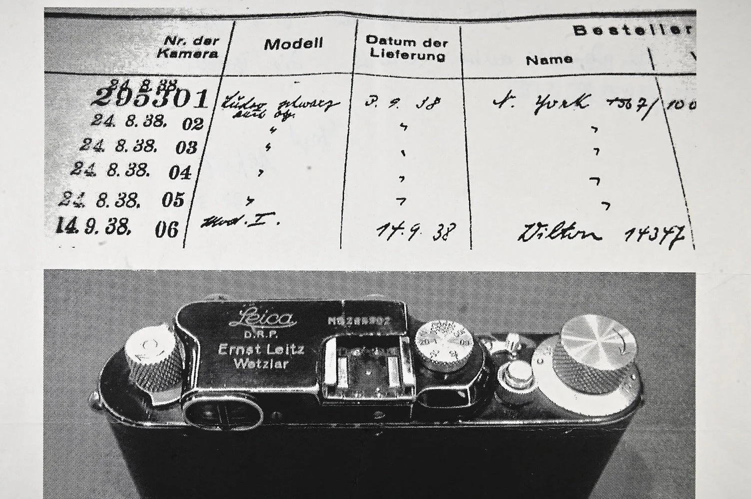 Rare Leca IIIb of 1938 with Leitz Wetzlar delivery ledger.Note that code word LUDOO refers to a IIIb with matching 50mm f:2 Summar.JPG