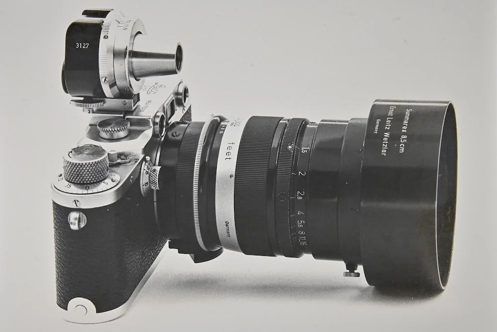 Ultra-rare black 8.5cm f:1.5 Summarex with rare hood on Leica IIIc with VIOOH universal finder. .JPG