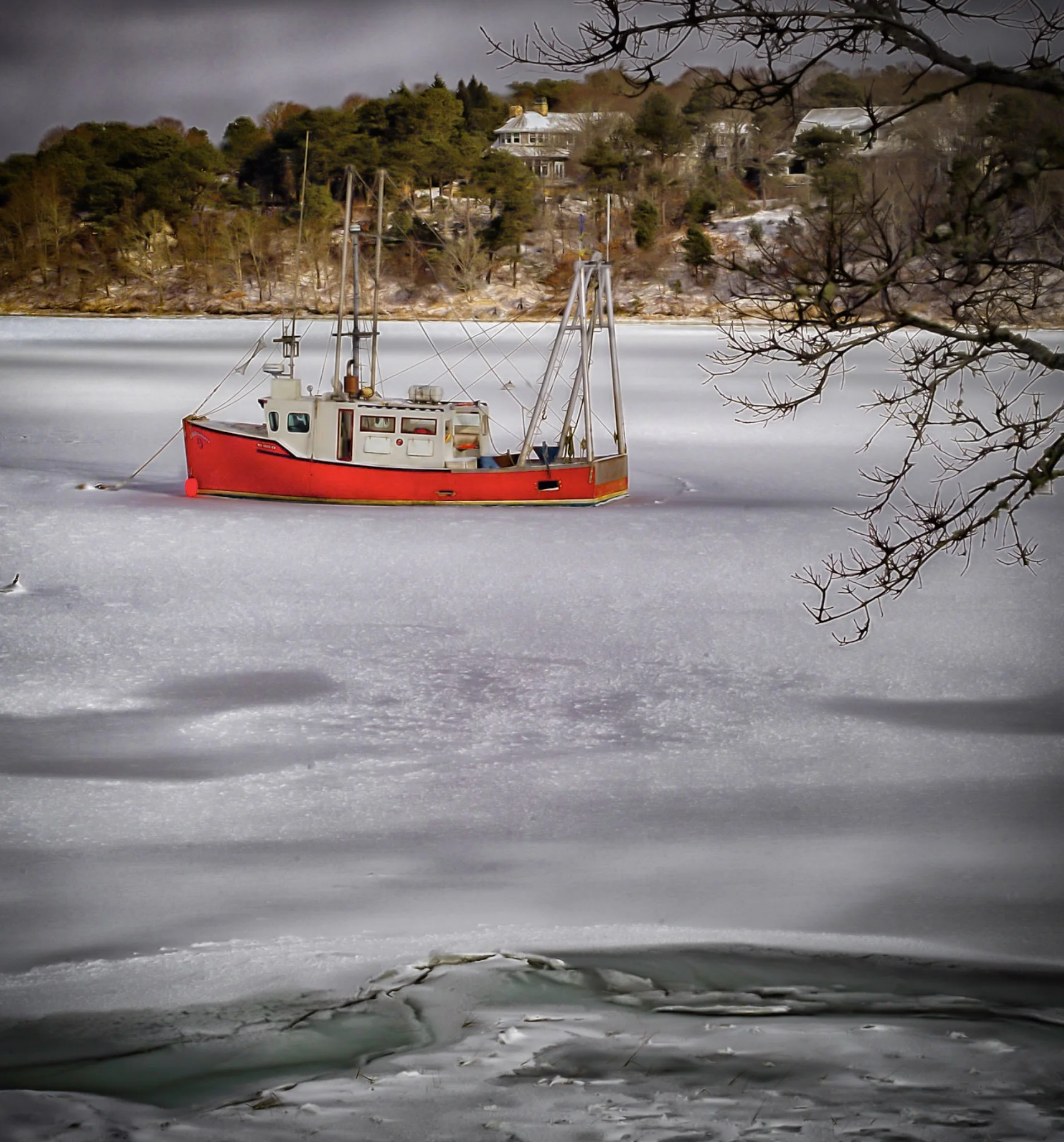 "Red Boat in Winter" by George Michael Lane