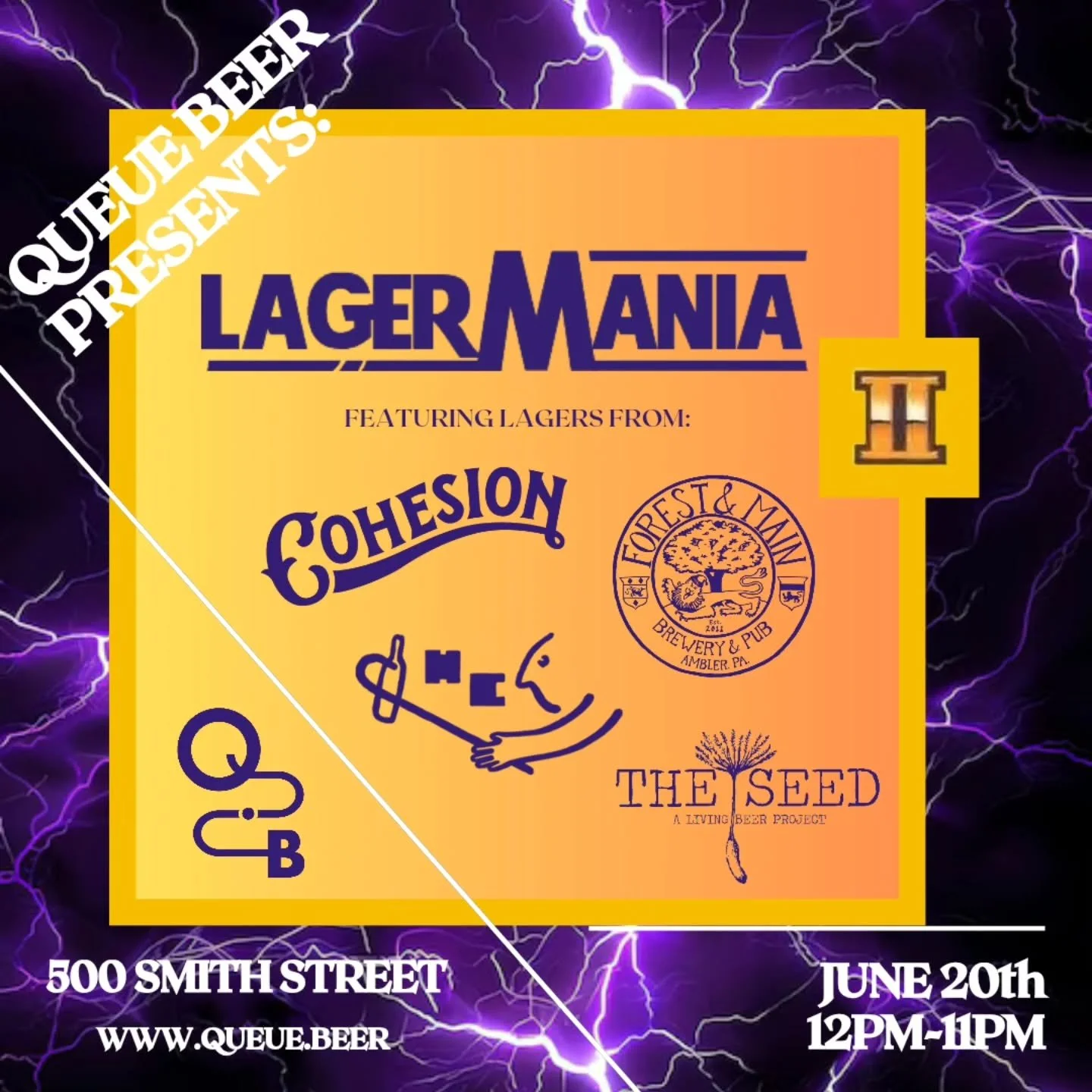 Queue Beer Presents:

We're excited to announce the second iteration of LAGERMANIA, our annual pre-Green City lager focused event. This year, we're featuring the fine folks from Halfway Crooks, The Seed, Forest &amp; Main, and Cohesion!

Join us on J