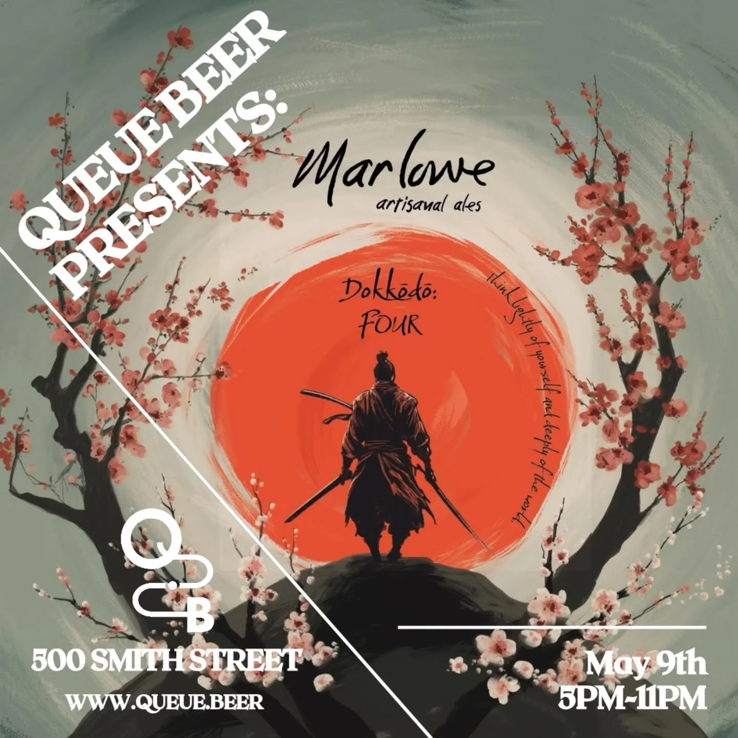 Queue Beer Presents:

We are delighted to invite you to a special event at Queue Beer on May 9th, showcasing the exceptional craft of @marloweales.

The highlight of the evening is Dokkōdō: Four, an 8.2% ABV Double Dry-Hopped Double IPA, thoughtfully
