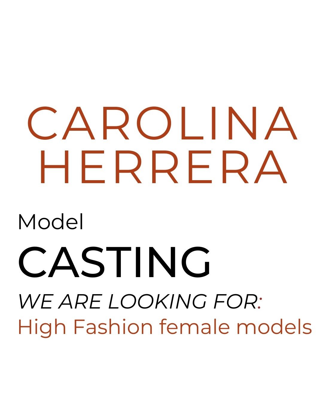 We&rsquo;re looking for high fashion female models! 🖤

Requirements:
👠 Runway experience required
📍 Palm Beach
📆 Thursday, December 12th
⏰ Event Time: 12:00 - 2:30 PM
Call Time: 9:00 AM

Details:
💼 Walk the runway and model informally for a priv