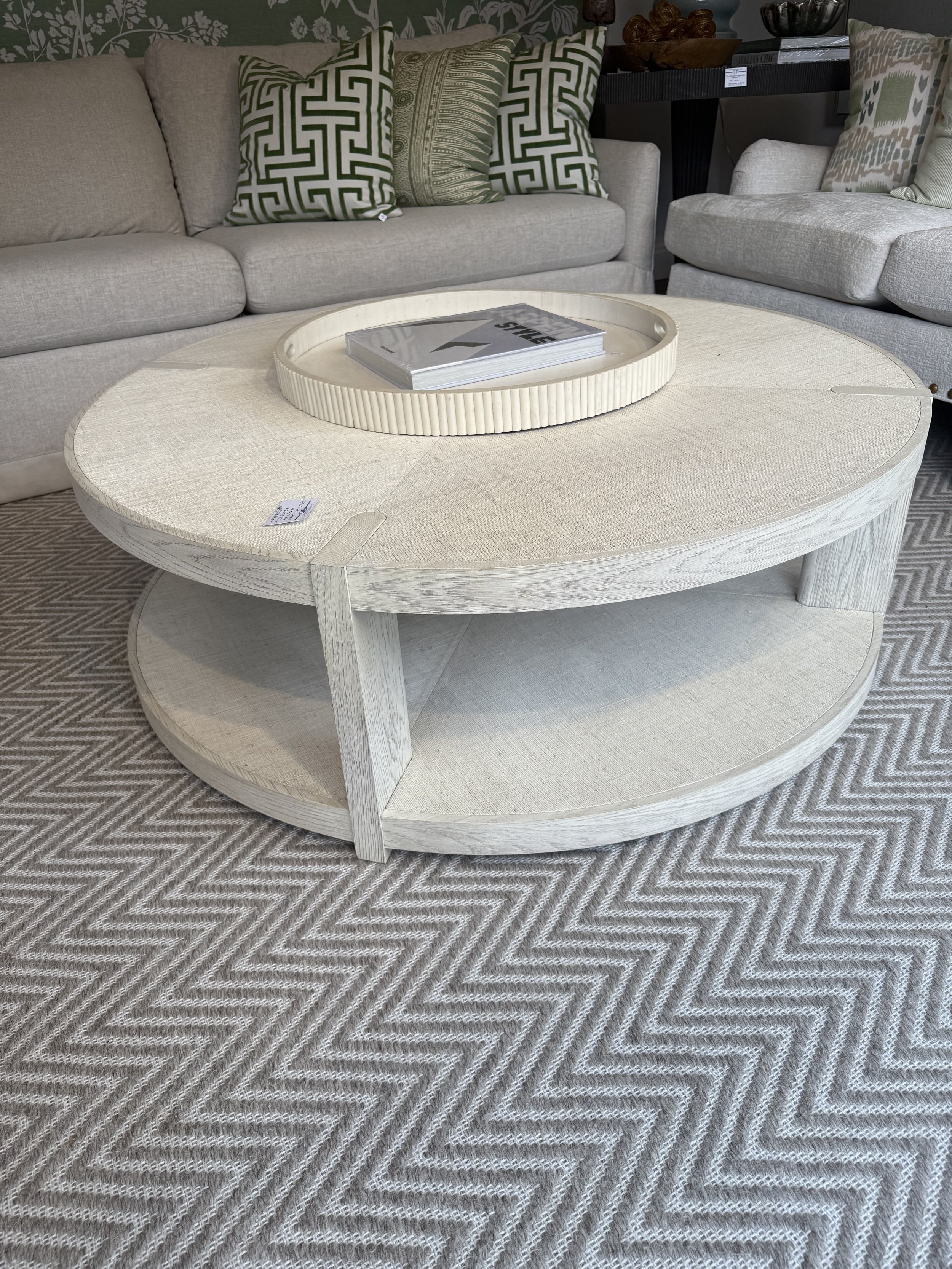 48" Round Raffia Inlay Coffee Table | Donna Donaldson Interiors