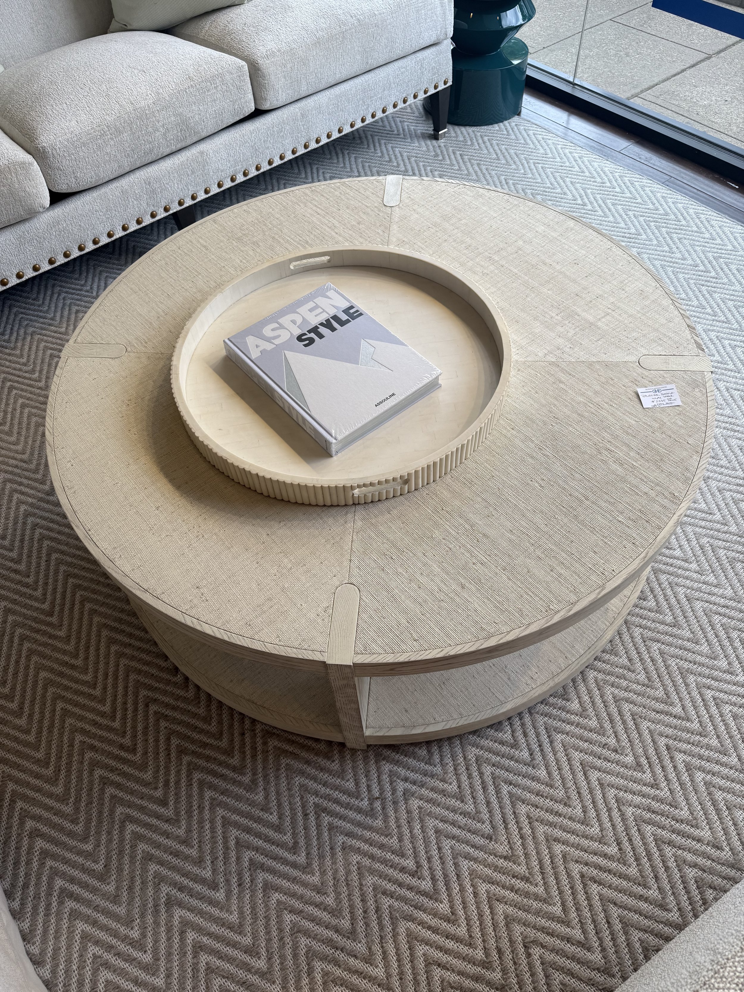 48" Round Raffia Inlay Coffee Table | Donna Donaldson Interiors