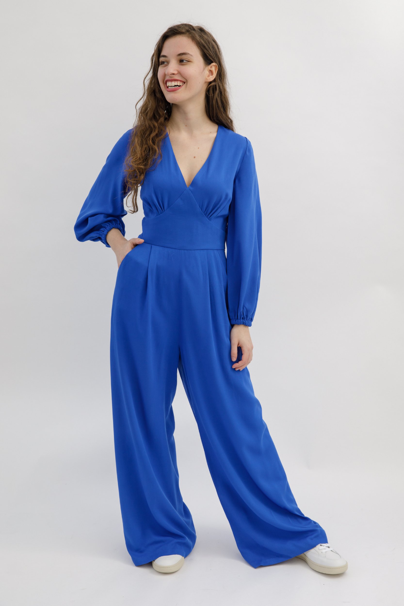 Closet London | Blue Pleated Sleeve Jumpsuit