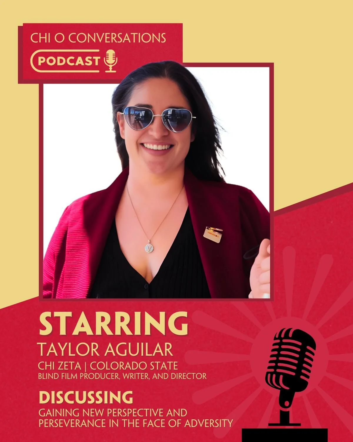 Lights, camera, ACTION! In this truly inspiring episode of Chi O Conversations, we sit down with Chi Zeta Sister, Taylor Aguilar. Taylor shares with us how losing her sight has not stopped her from pursuing her dreams. While blind, she has successful